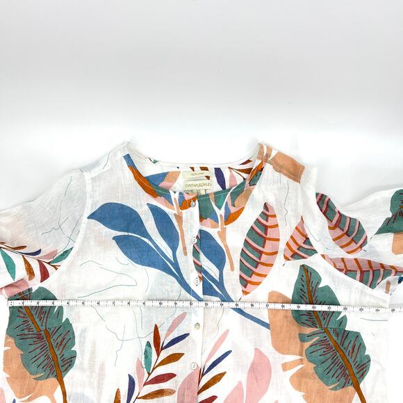 Cynthia Rowley floral convertible sleeve linen tunic top tropical button Size 1X - Picture 4 of 11